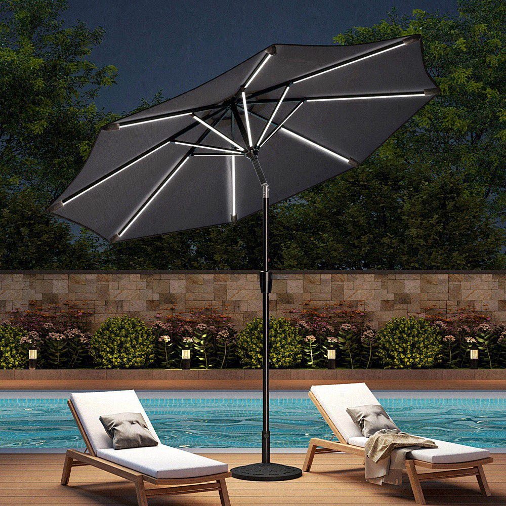 Living and Home Dark Grey Solar LED Crank and Tilt Parasol with Resin Floral Base 3m Image 2