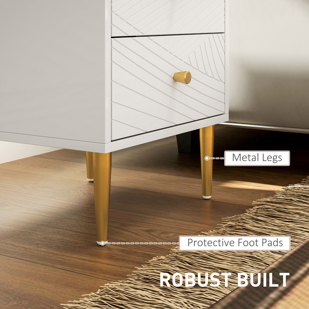 Portland 2 Drawer White Modern Bedside Table Image 6