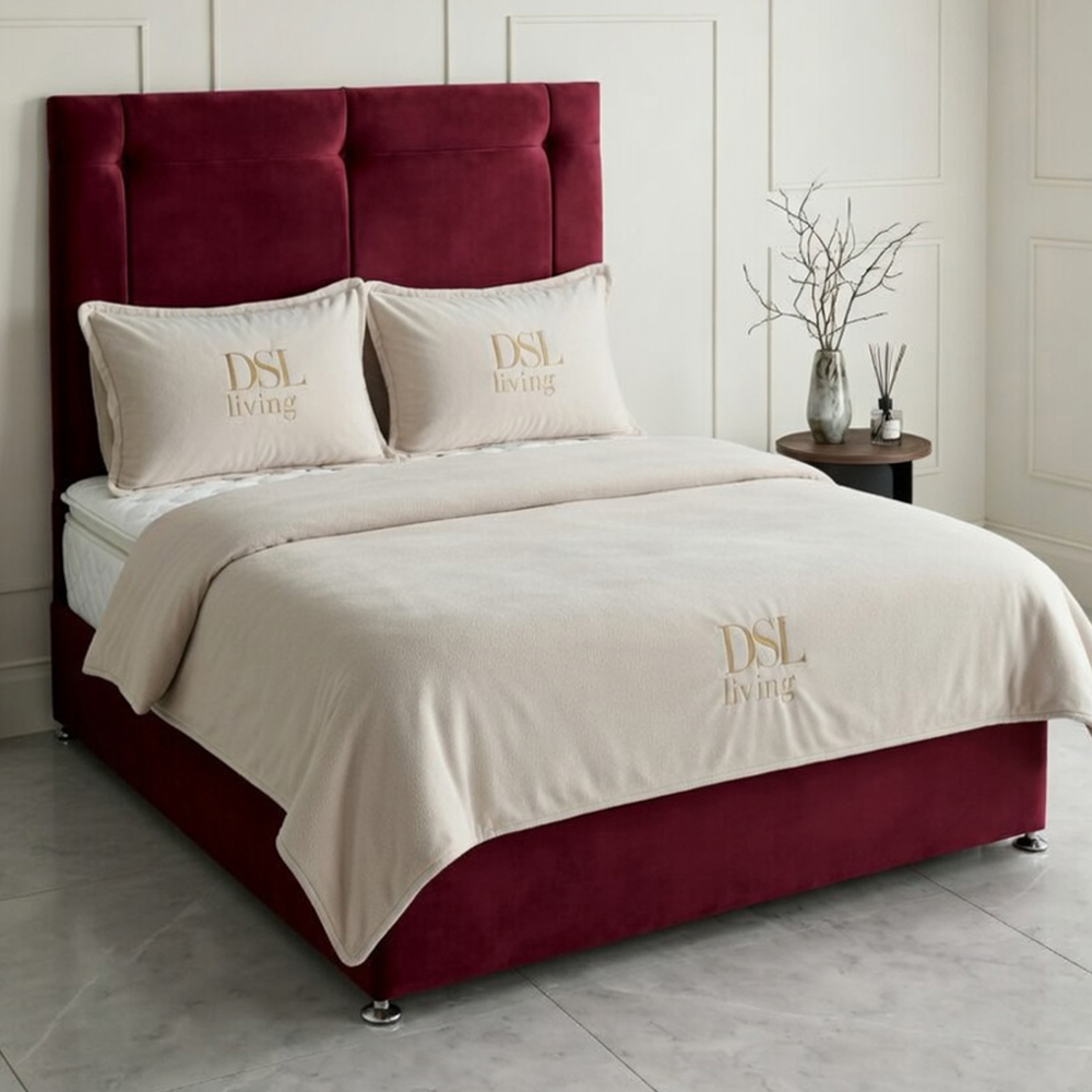 DS Living Kingsley Super King Size Maroon Plush Divan Bed Image 1