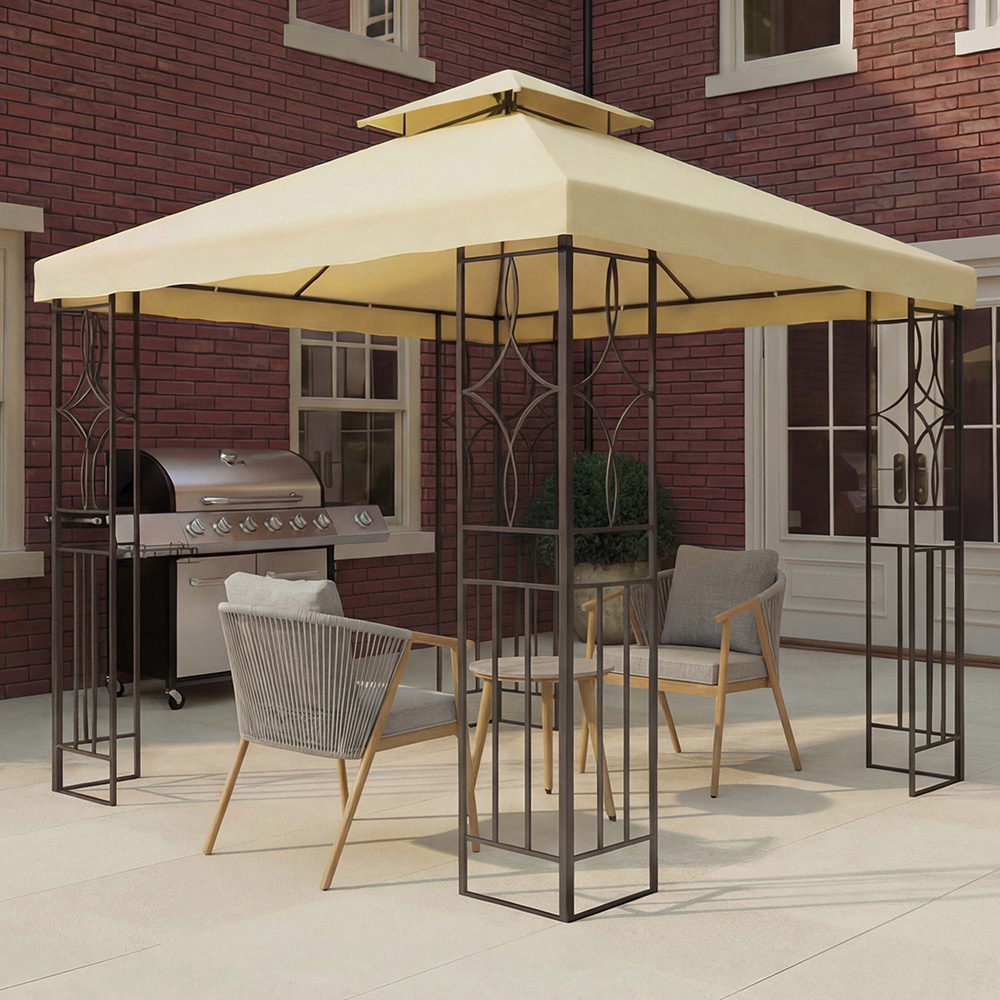 Charles Bentley 3 x 3m Cream Steel Art Luxury Gazebo Image 1