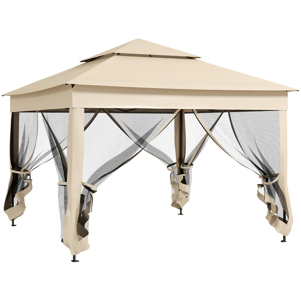 Outsunny 3 x 3m Cream White Metal Frame Pop Up Gazebo with Netting Image 2