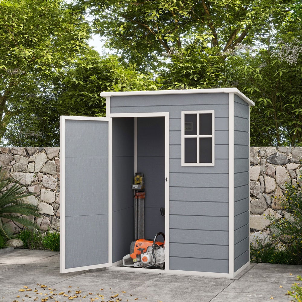 Outsunny 5 x 3ft Single Door Grey Garden Shed Image 2