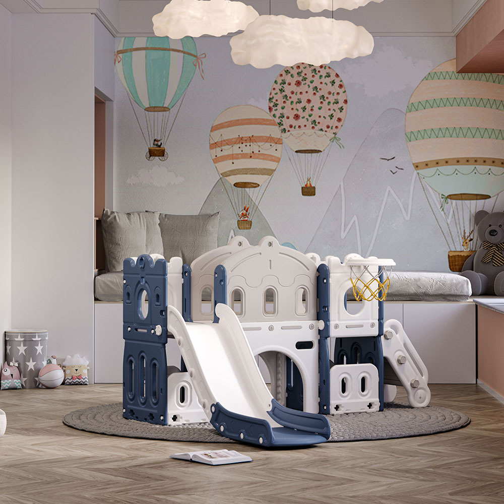 Living and Home Kids Blue and White Playset with Slide and Basket Hoop Image 8