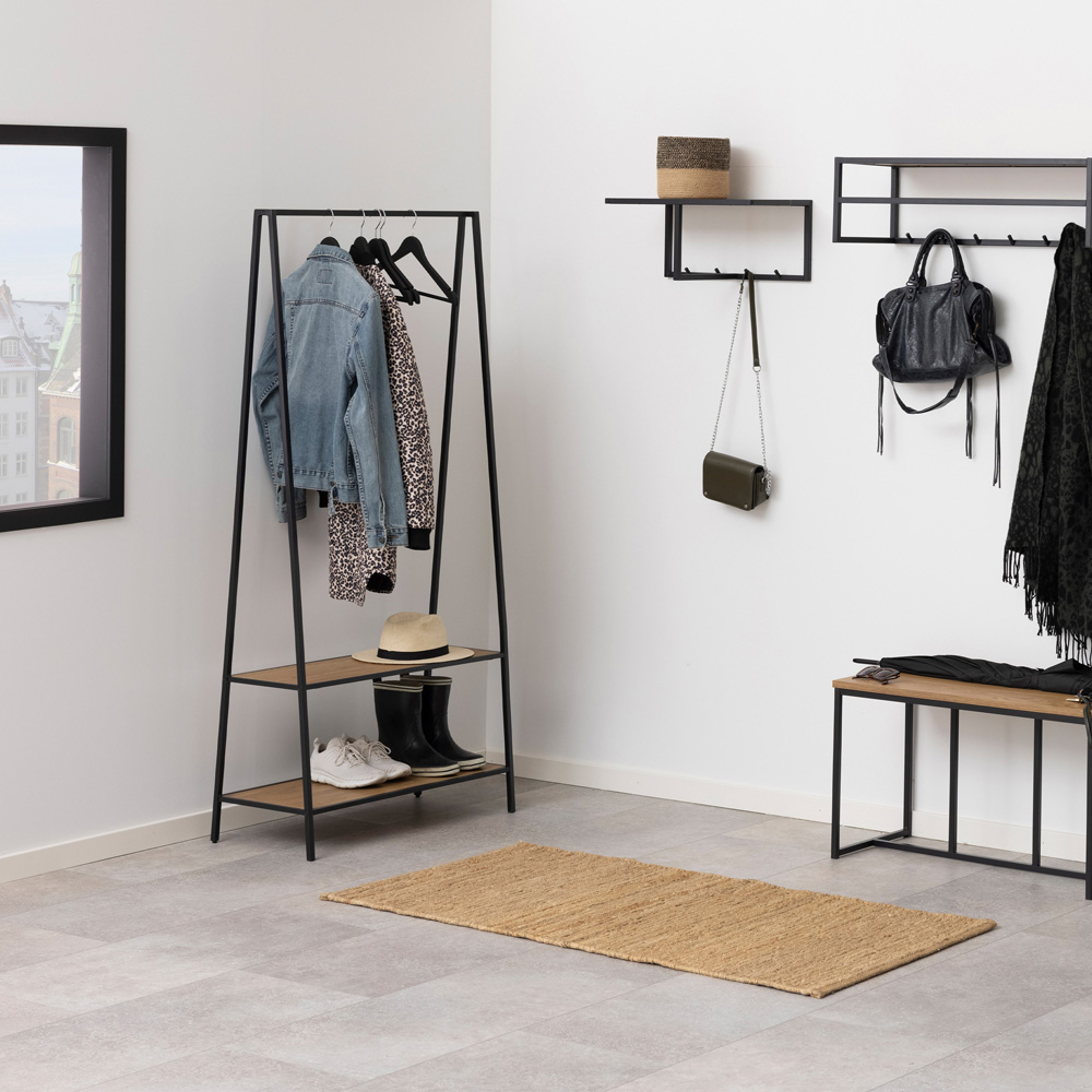 Florence Seaford 2 Shelf Oak and Black Metal Clothes Rack Image 9