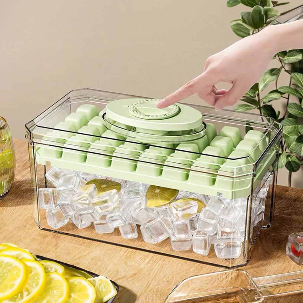 Living and Home Green 32 Grid Press Type Ice Cube Mold Box Image 7