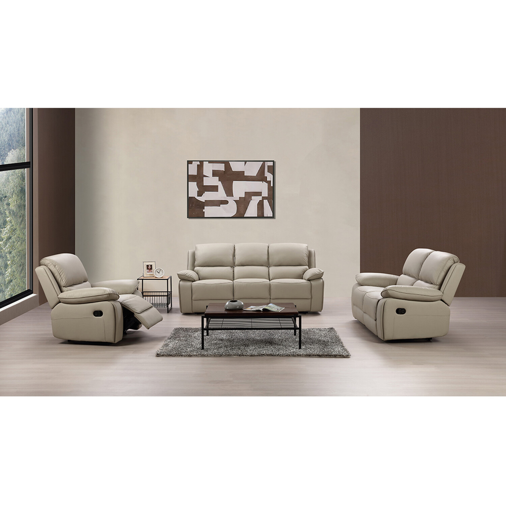 Salerno 3 Seater Light Grey Leather Manual Recliner Sofa Image 8