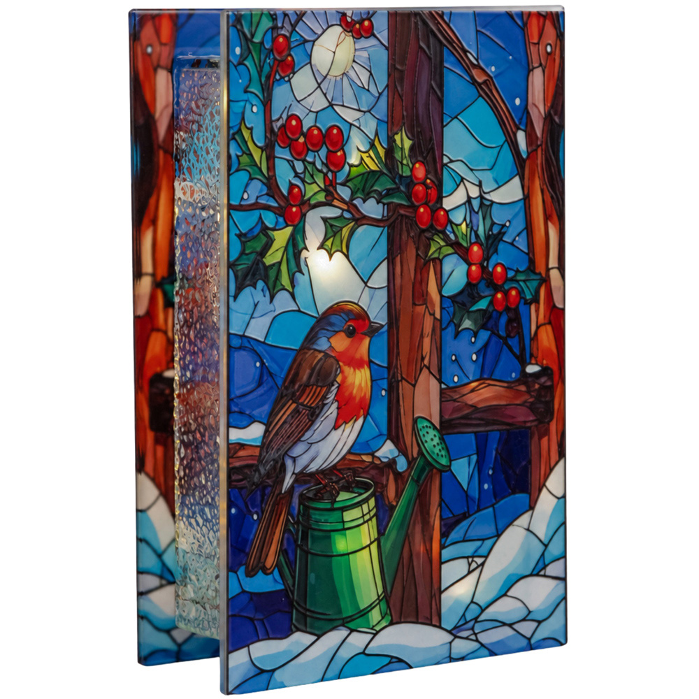Samuel Alexander LED Light Up Stained Glass Robin Christmas Decoration 21 x 13cm Image 2