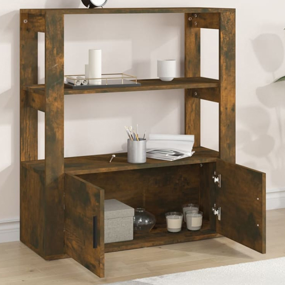 vidaXL 2 Door 2 Shelf Smoked Oak Sideboard Image 1