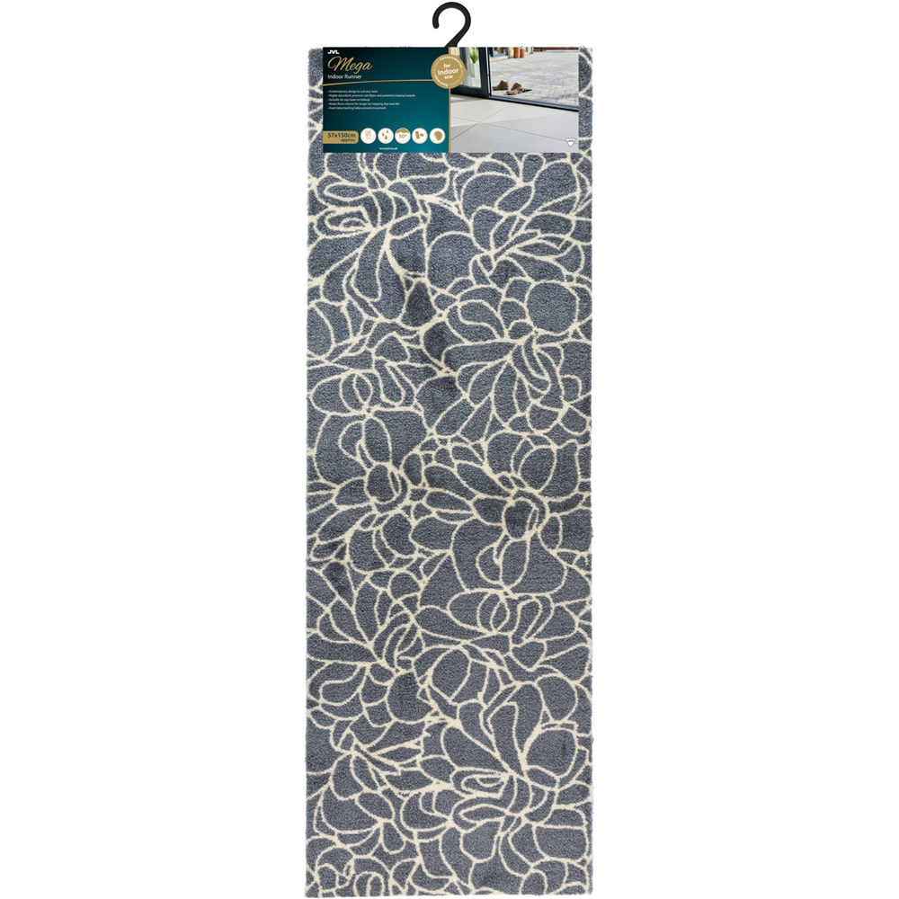 JVL Mega Grey Floral Latex Backed Door Runner 57 x 150cm Image 3
