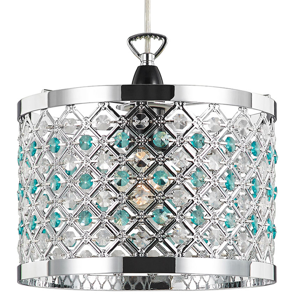 Happy Homewares Modern Sparkly Clear and Teal Beads Ceiling Light Pendant Shade Image 1