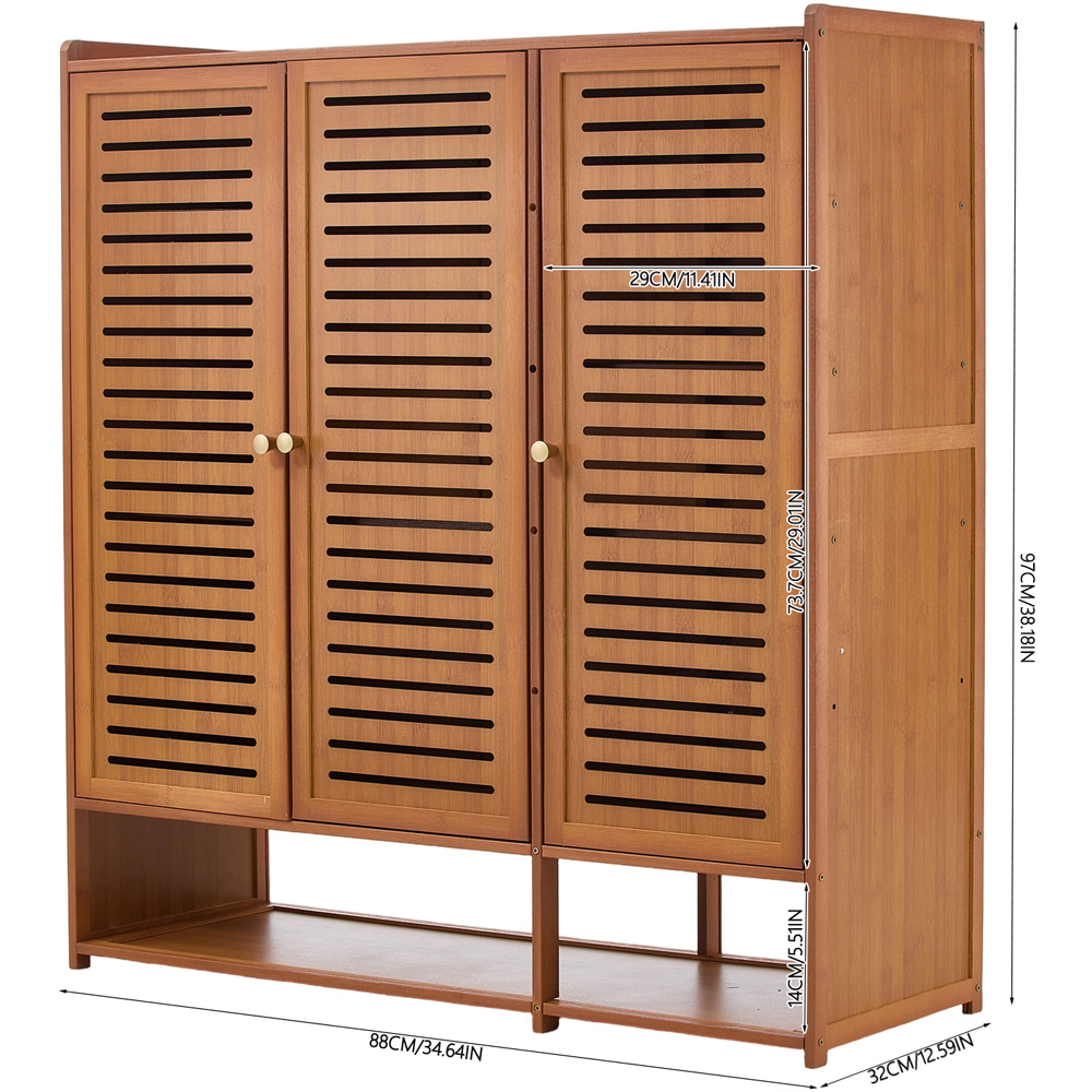 Living and Home 3 Door Single Open Shelf Brown Tall Shoe Cabinet Image 9