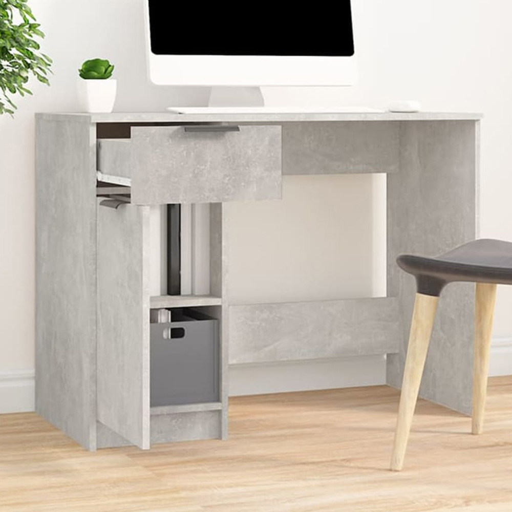 vidaXL Single Door Single Drawer Computer Desk Concrete Grey Image 1