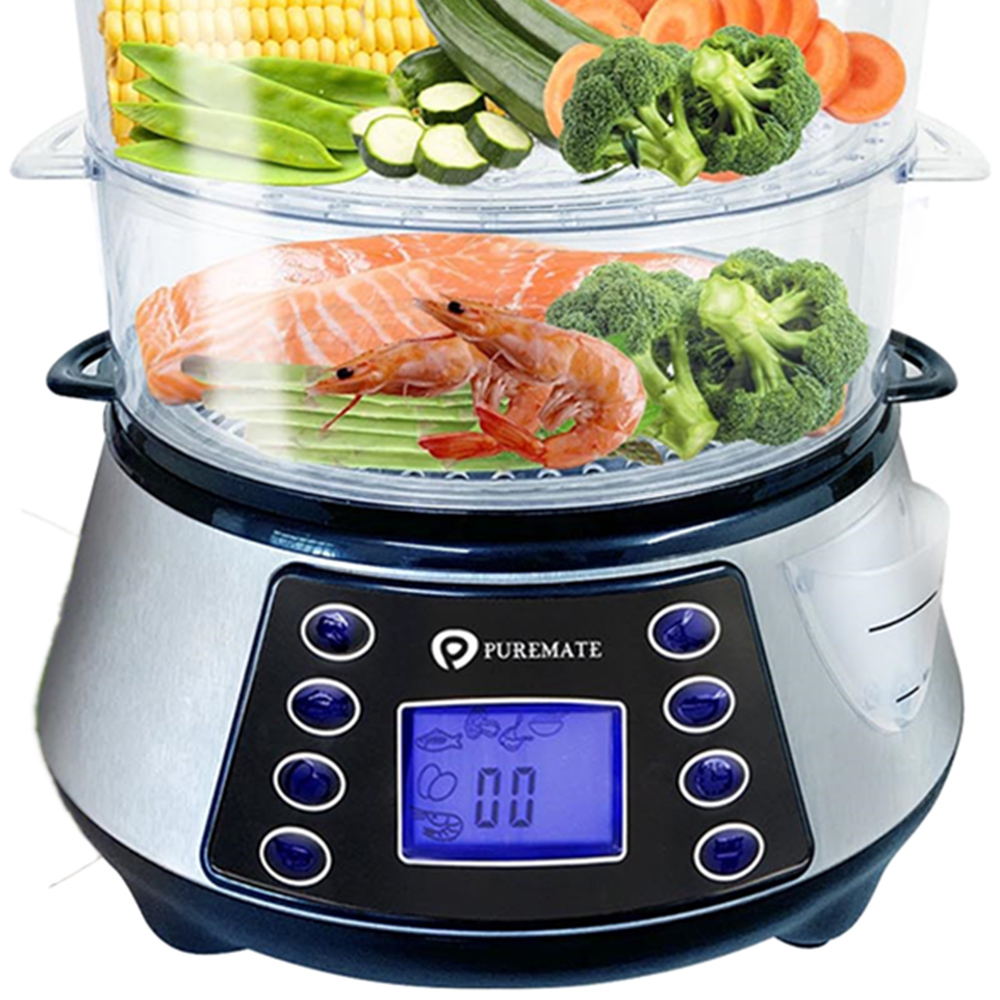 PureMate Silver Digital 3 Tier Electric Food Steamer with Rice Bowl 11.5L Image 3