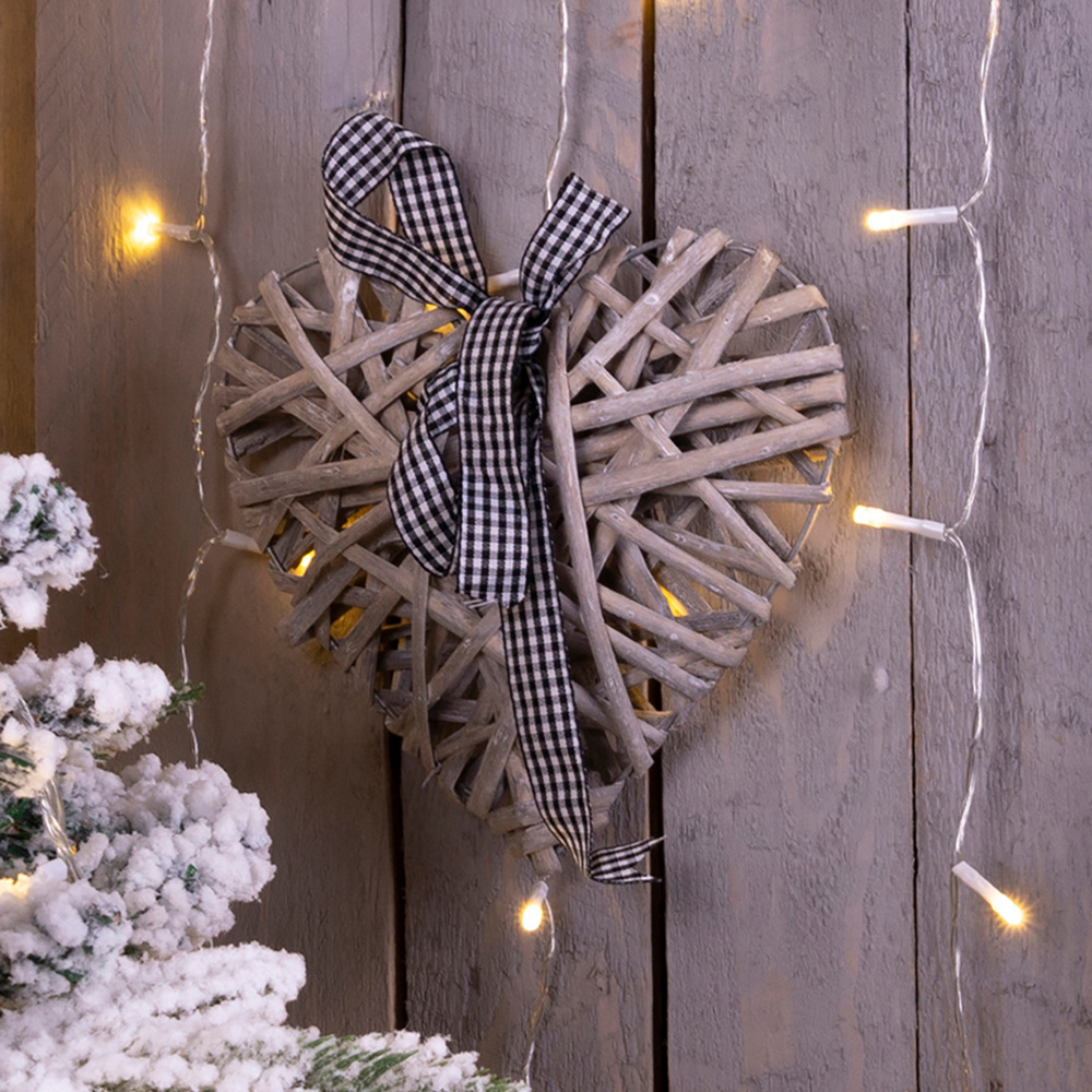 St Helens Light Grey Wicker Woven Willow Heart Christmas Decoration Image 2