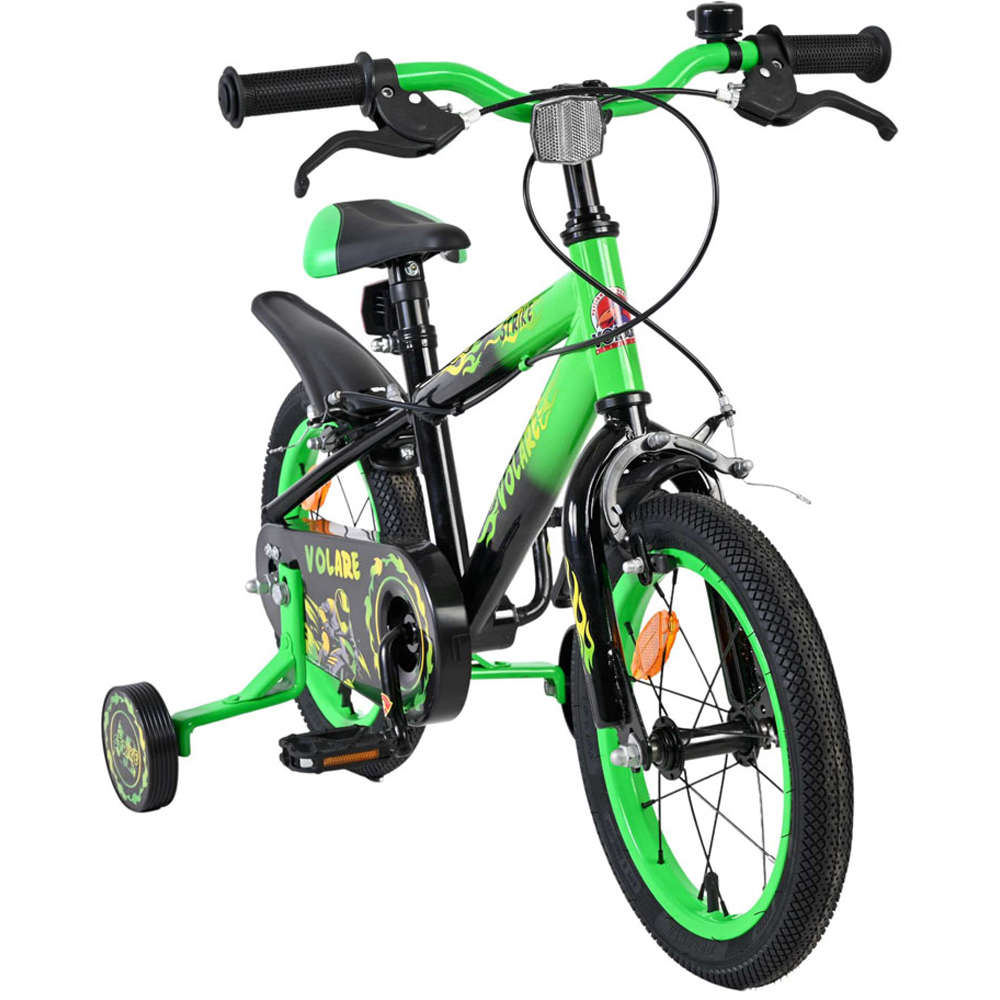 Volare Strike Kids 14 inch Green and Black Bike with Stabilisers Image 2
