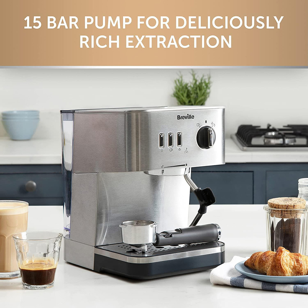 Breville Bijou Silver 15 Bar Pump Automatic Espresso Coffee Machine with Steam Wand Image 7