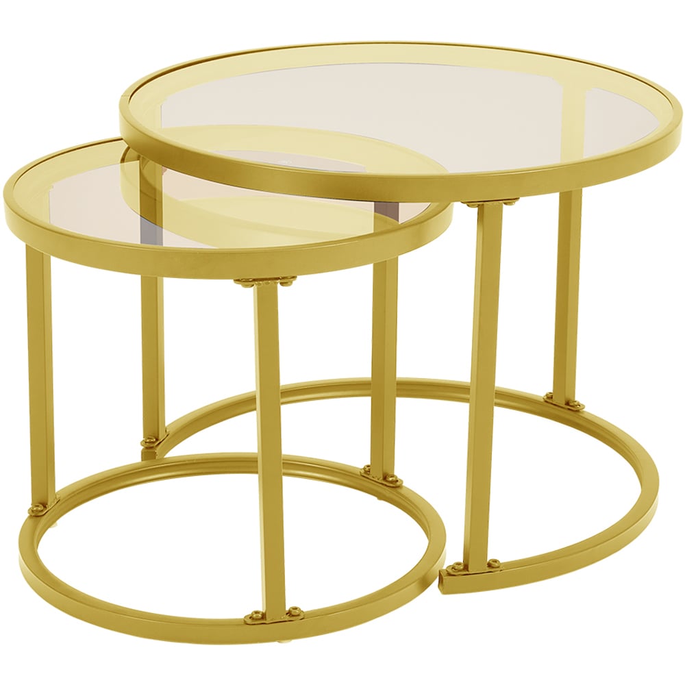 Living and Home Round Gold Glass Nesting Tables Set of 2 Image 2