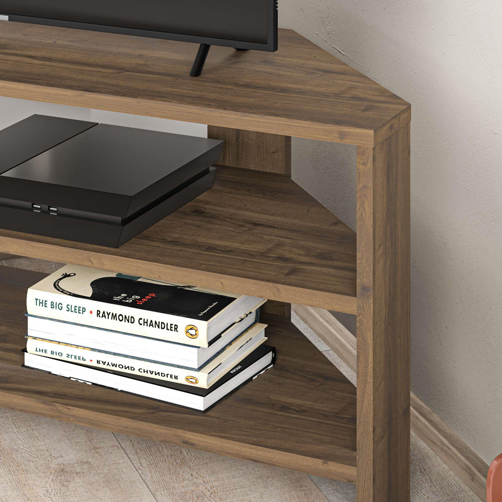 Decortie Thales 2 Shelf Dark Oak Effect Corner Modern TV Unit Image 3