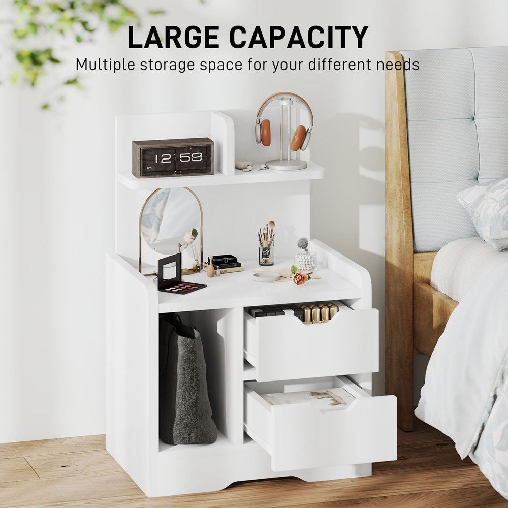 Portland 2 Drawer 3 Shelf Gloss White Bedside Table Image 6
