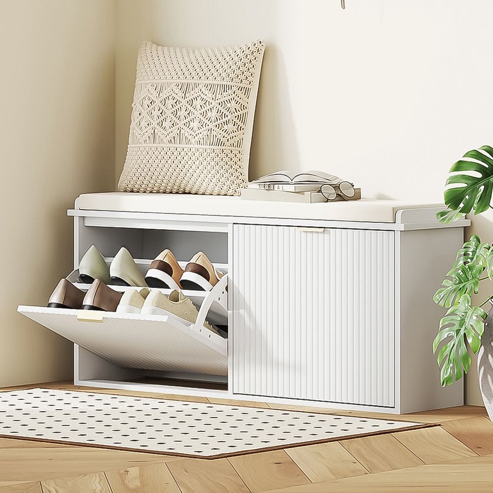 HOMCOM Single Drawer White Shoe Storage Bench Image 1