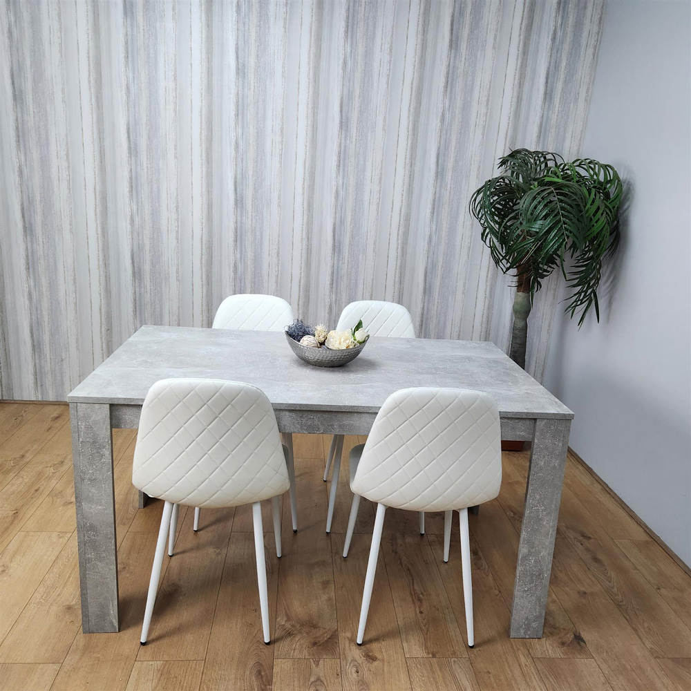 Kosy Koala 4 Seater Faux Leather Gem Pattern Dining Set Stone Grey Effect and White Image 2
