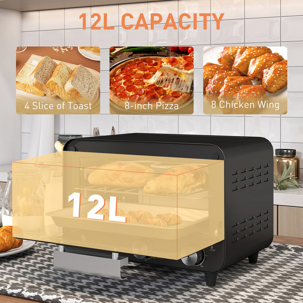 HOMCOM Black 12L Mini Countertop Toaster Oven Image 4