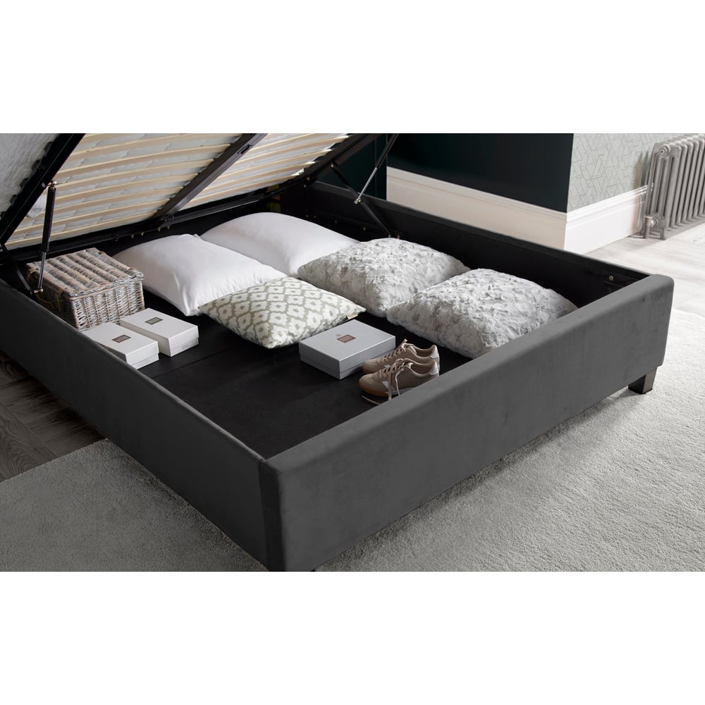 Aurora King Size Grey Velvet Ottoman Bed Image 4