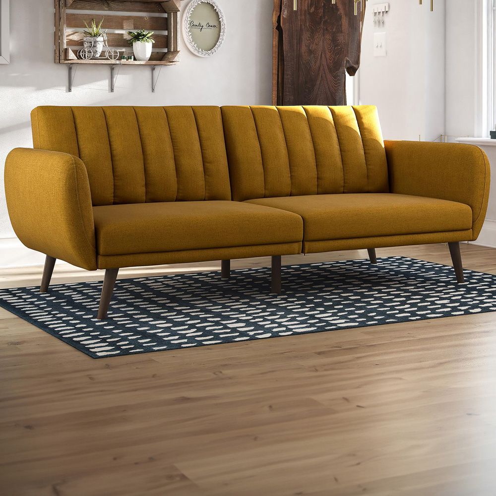 Novogratz Brittany 3 Seater Mustard Linen Sofa Bed with Wooden Legs Image 6