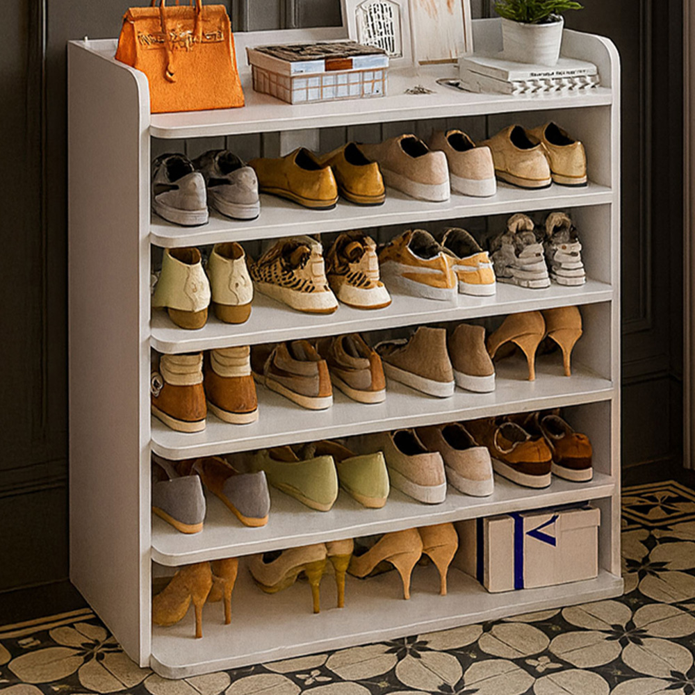Neo 6 Tier White Wooden Shoe Rack Image 1