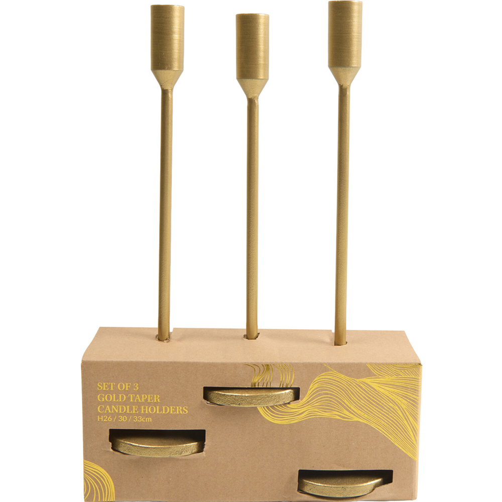 Set of 3 Taper Candle Holders Gold Image 2