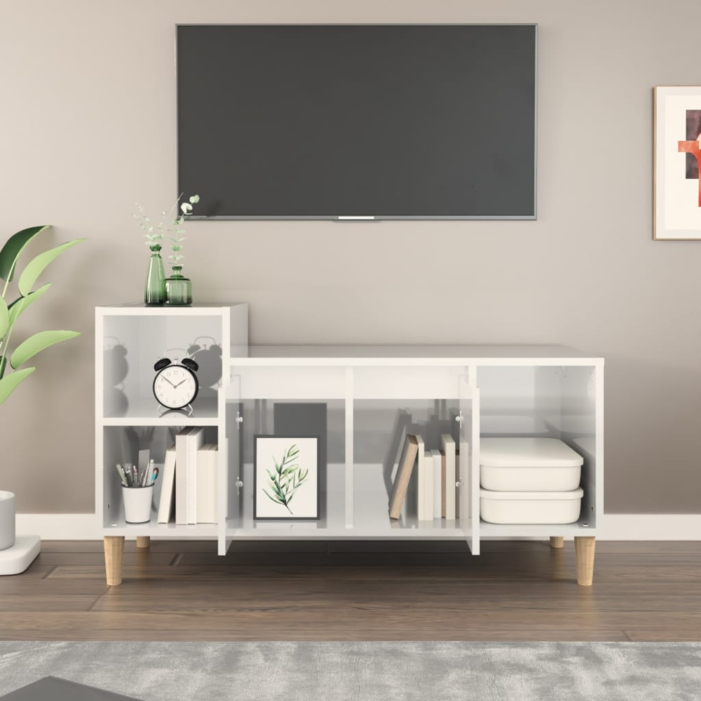 vidaXL 2 Door 3 Shelf High Gloss White TV Cabinet Image 8