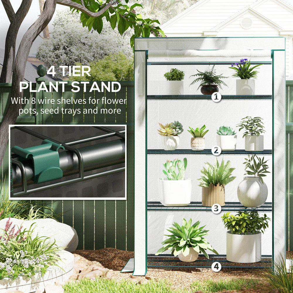 Outsunny White and Green 4 Shelf PE Cover 3.6 x 1.6ft Lean To Mini Greenhouse Image 5