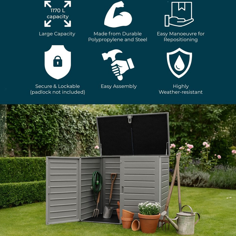 Jack Stonehouse 1170L Grey Plastic Weather-Resistant Garden Storage Cabinet Box Image 5
