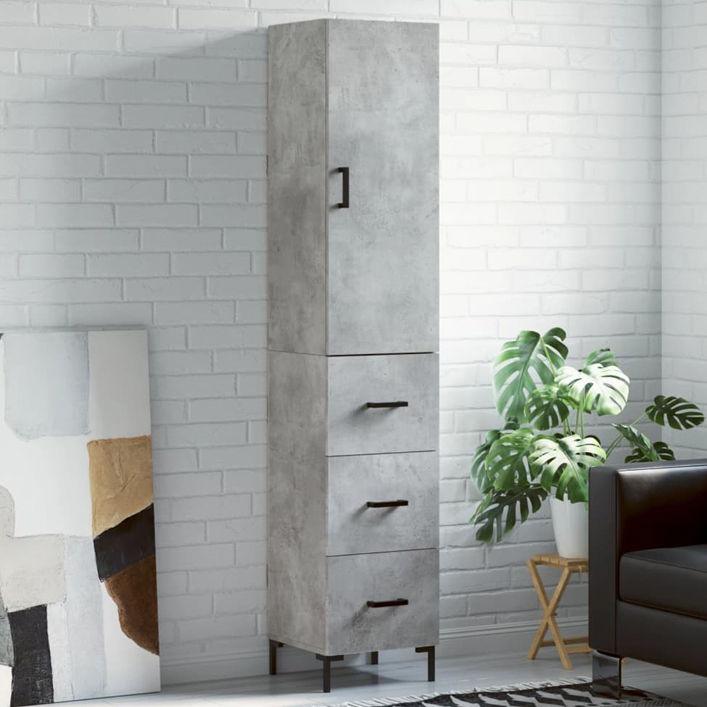 vidaXL Single Door 3 Drawer Concrete Grey Highboard Image 1