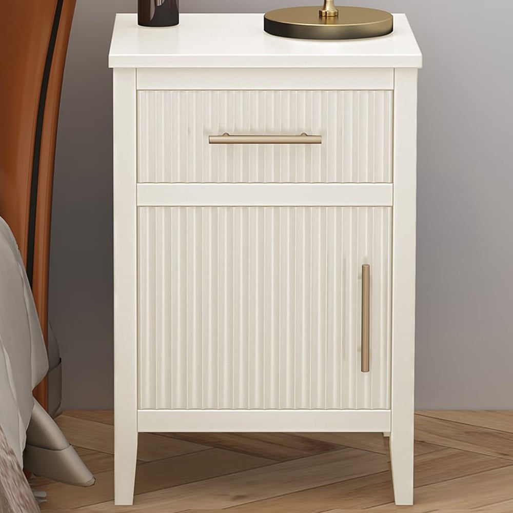 Monti Single Door Single Drawer White Bedside Table Image 1