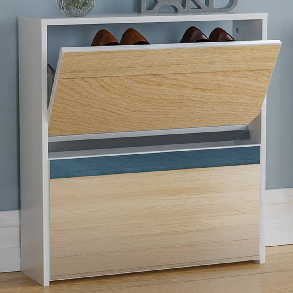 Vida Designs Welham White 2-Drawer Mirrored Shoe Cabinet Rack Image 1