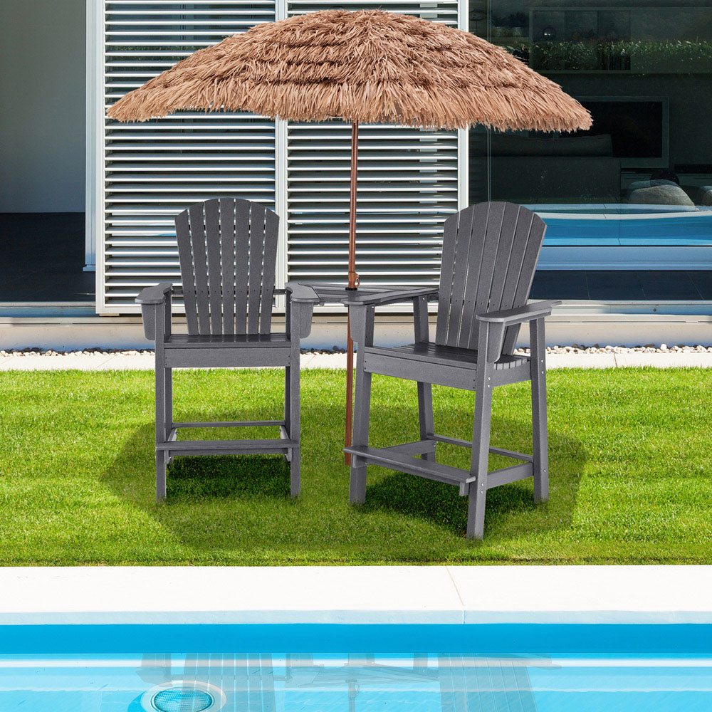 Costway Adirondack Grey Bar Stool Set of 2 with Connecting Tray Image 3