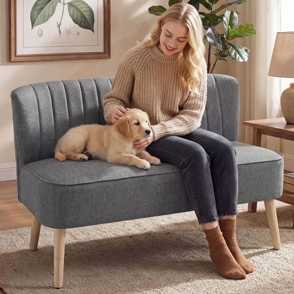 Portland 2 Seater Grey Padded Loveseat Sofa Image 1
