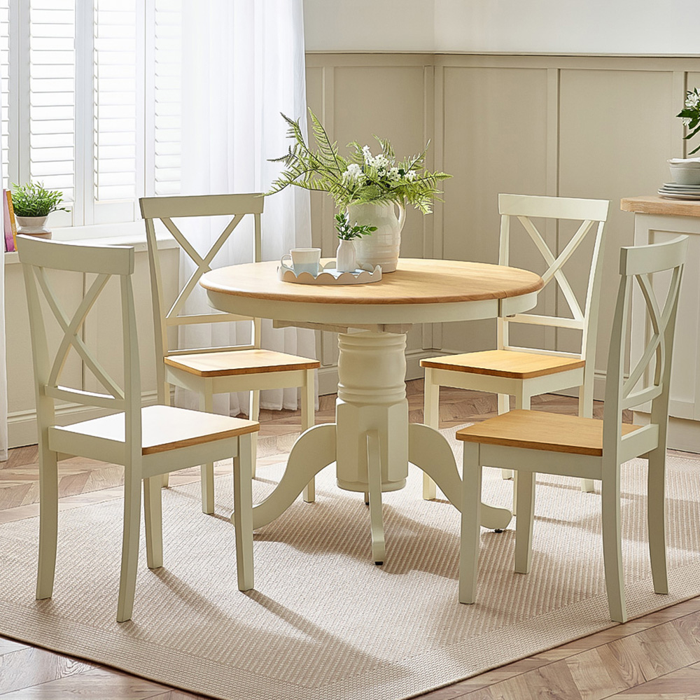Furniturebox Fowey Marros 4 Seater Wooden Extending Dining Set Cream and Oak Effect Image 1