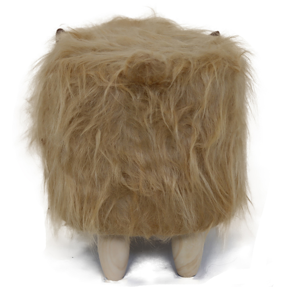 Gardeco Hazel The Highland Cow Light Brown Synthetic Fur Footstool Image 7