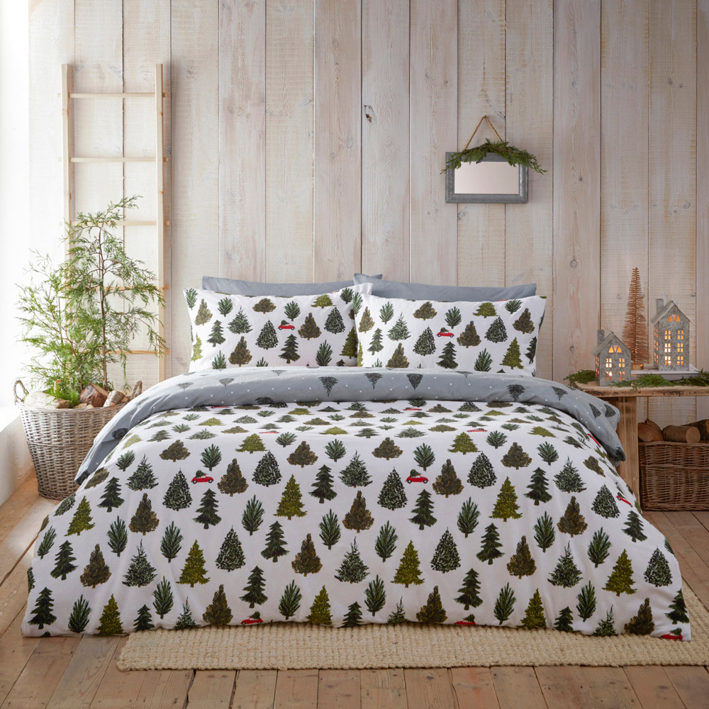 furn. King Size Green Evergreen Brushed Cotton Duvet Cover Set Image 5