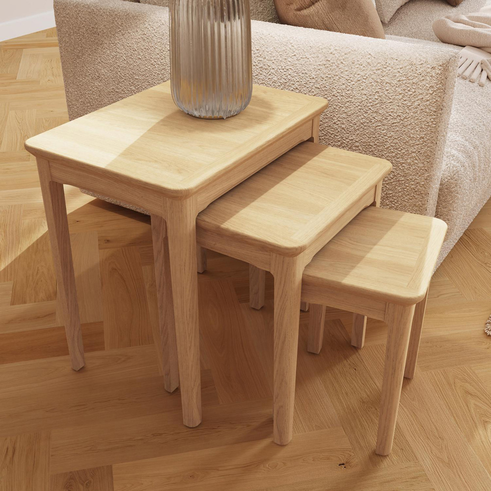 FWStyle Natural Oak Ash Veneer Nest of Tables Set of 3 Image 8