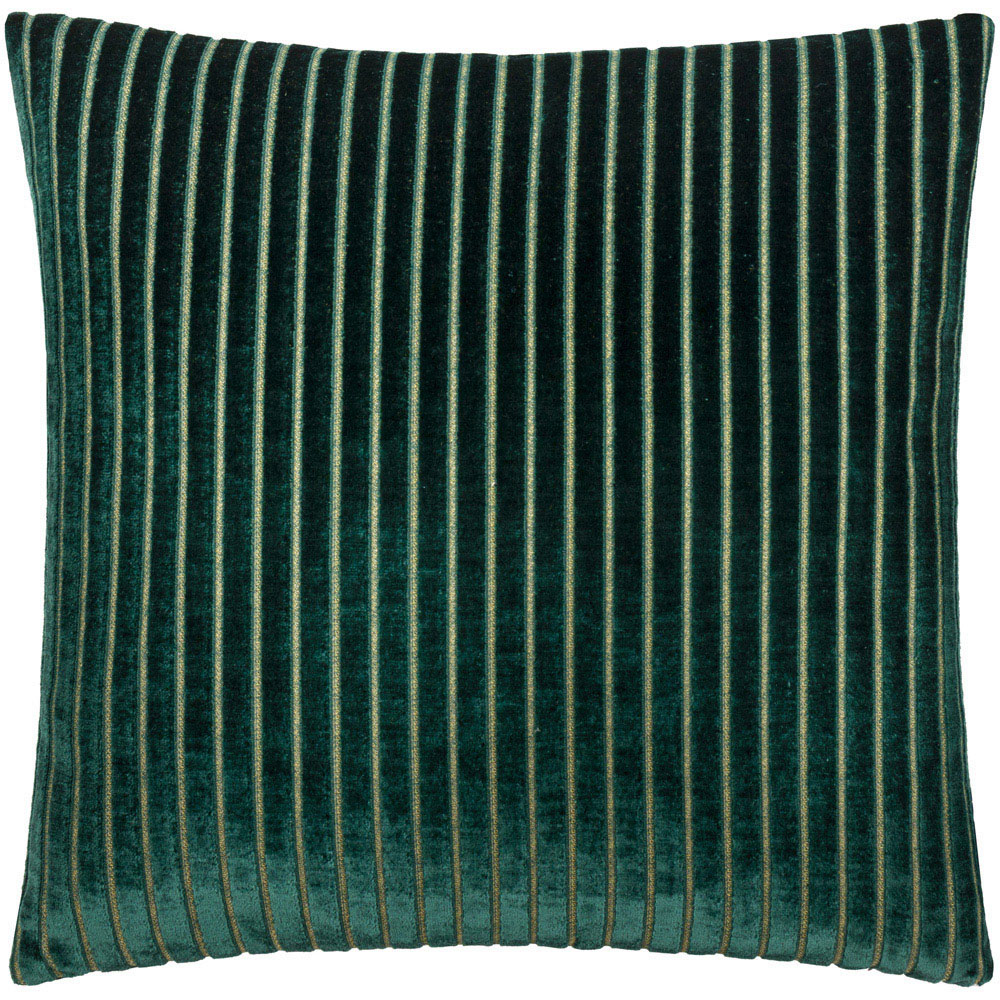 Paoletti Savoy Stripe Emerald Velvet Cushion 50 x 50cm Image 1