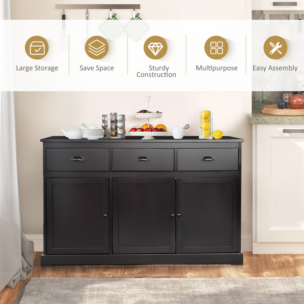 Costway 3 Door 3 Drawer Brown Buffet Sideboard Image 4