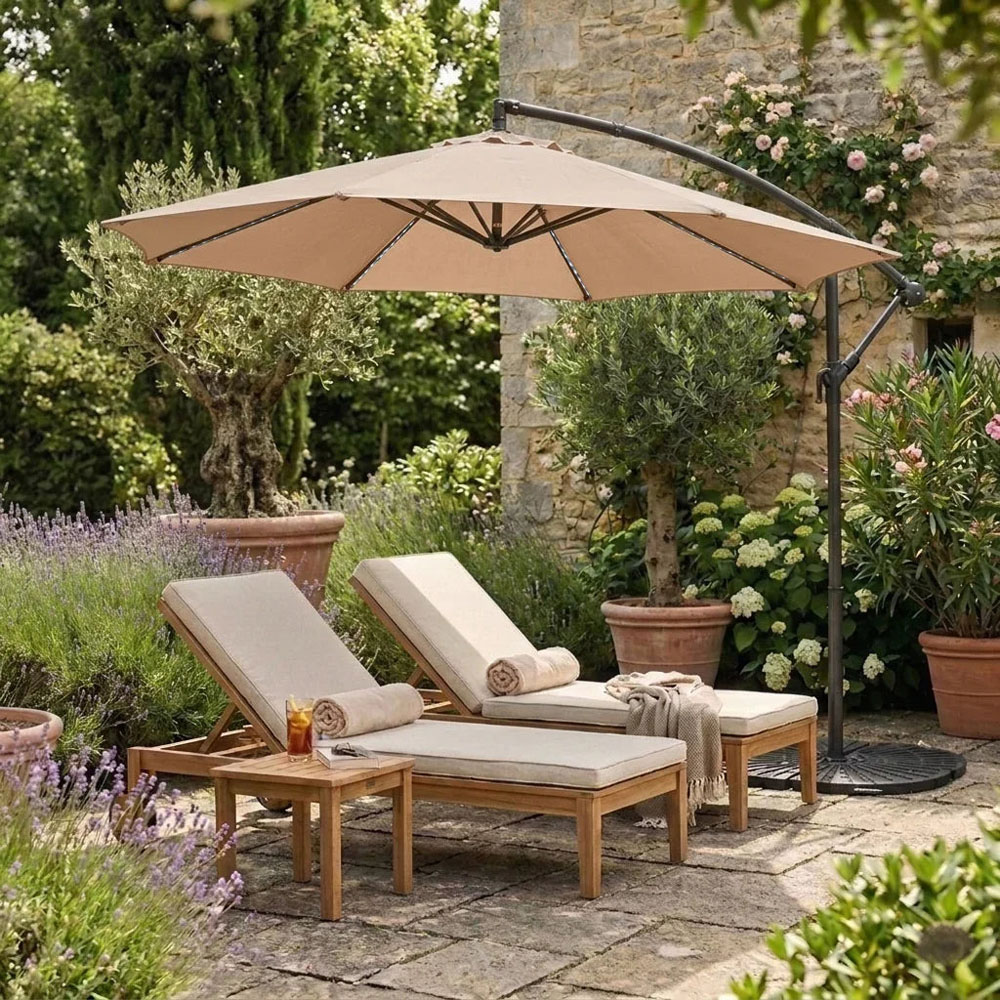 MonsterShop Beige LED Cantilever Parasol with Full Fan Base 3m Image 2