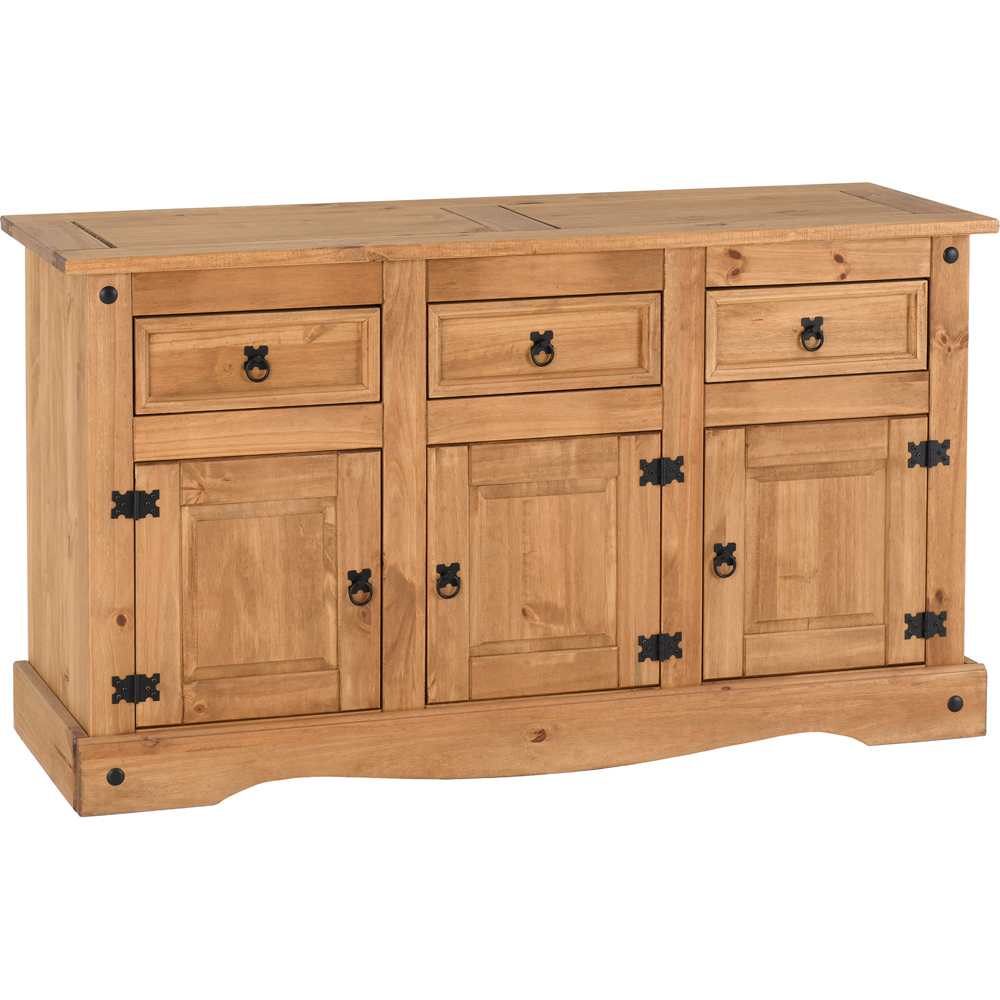 Seconique Corona 3 Door 3 Drawer Distressed Waxed Pine Sideboard Image 2