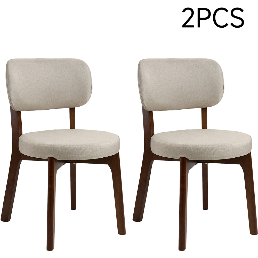 Living and Home Set of 2 Beige Linen-Effect Fabric Upholstered Rubberwood Dining Chairs Image 3