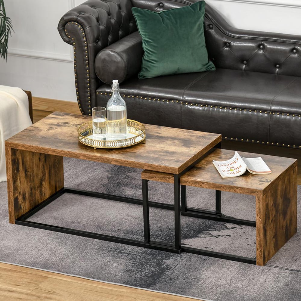 Portland Industrial Brown Nest of Coffee Tables Set of 2 Image 1