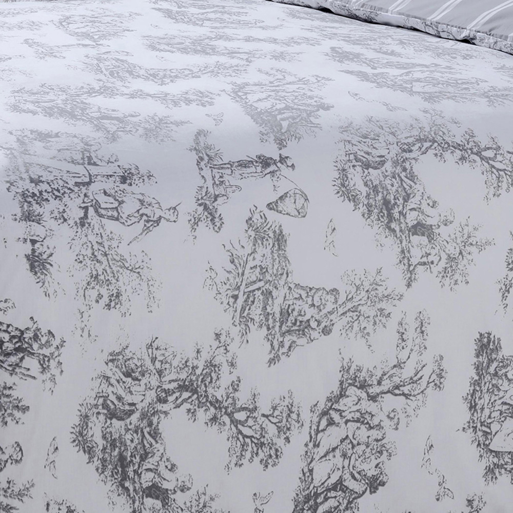 Velosso Toile De Jouy Super King Grey Duvet Set Image 2