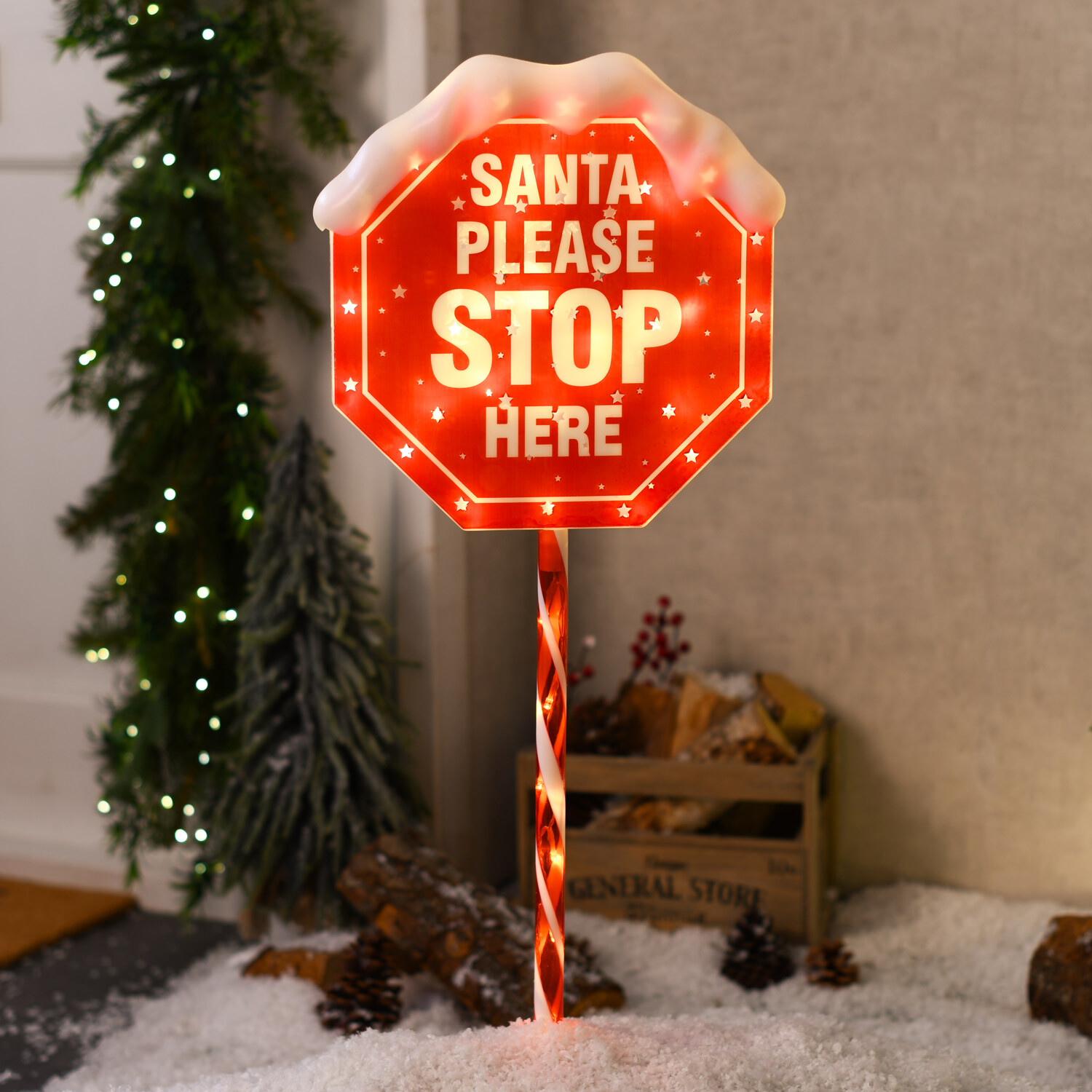 Santa Stop Here LED Sign StakeRed Image 1